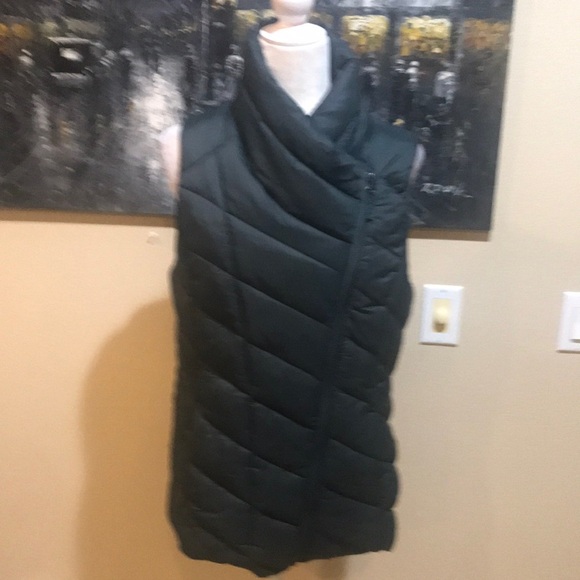 Nicole Miller Original Green Asymmetrical Quilted Vest Snap Closure Pockets-L - Picture 1 of 10